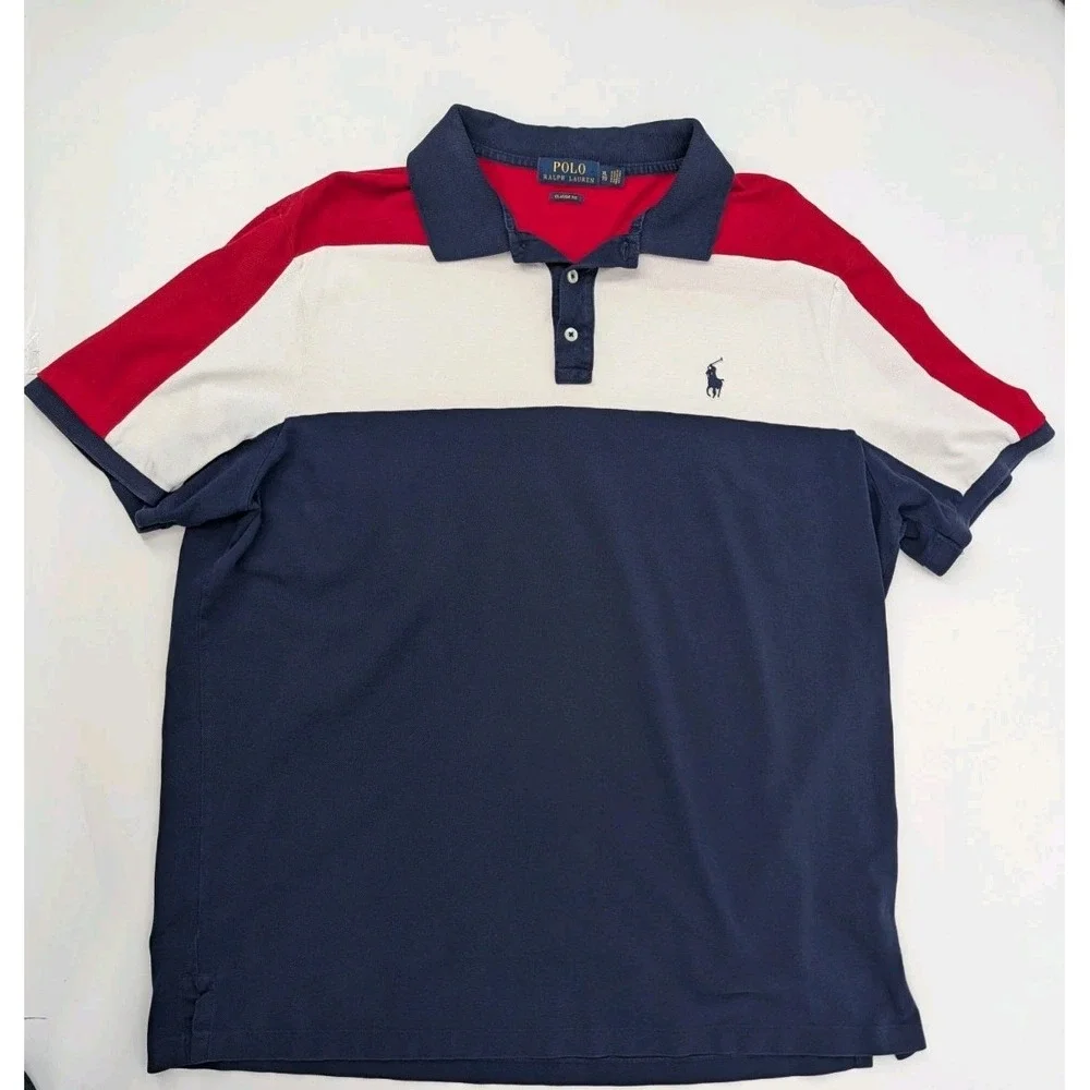 Polo Ralph Lauren Mens XL Classic Red White Blue Colorblock Polo Shirt Preppy